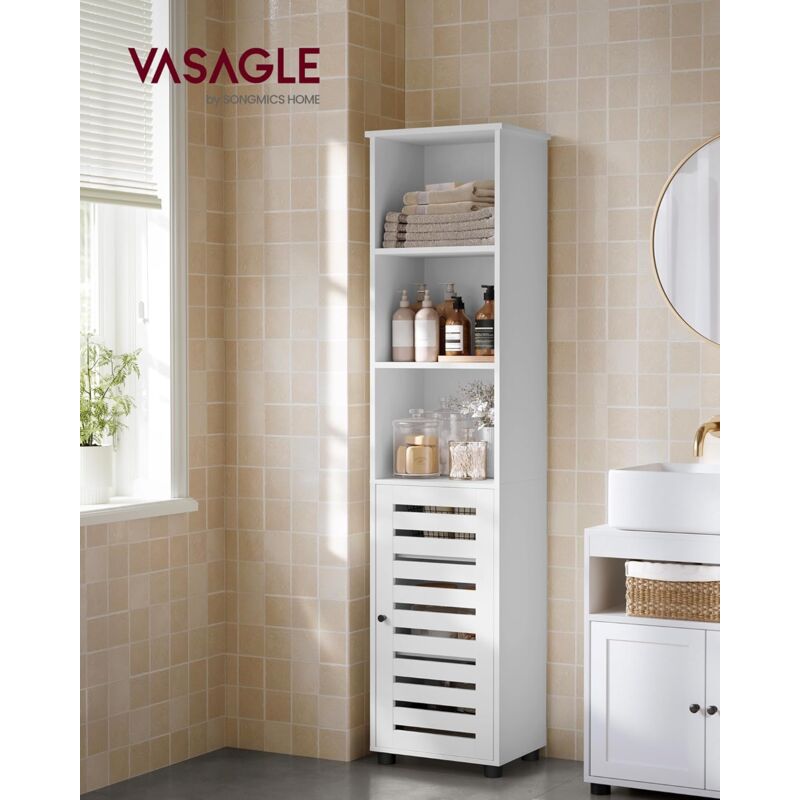 foto del prodotto vasagle mobile da bagno, armadio alto per bagno, organizzatore portaoggetti, con 3 scomparti aperti e 2 ripiani regolabili, soggiorno, entrata,