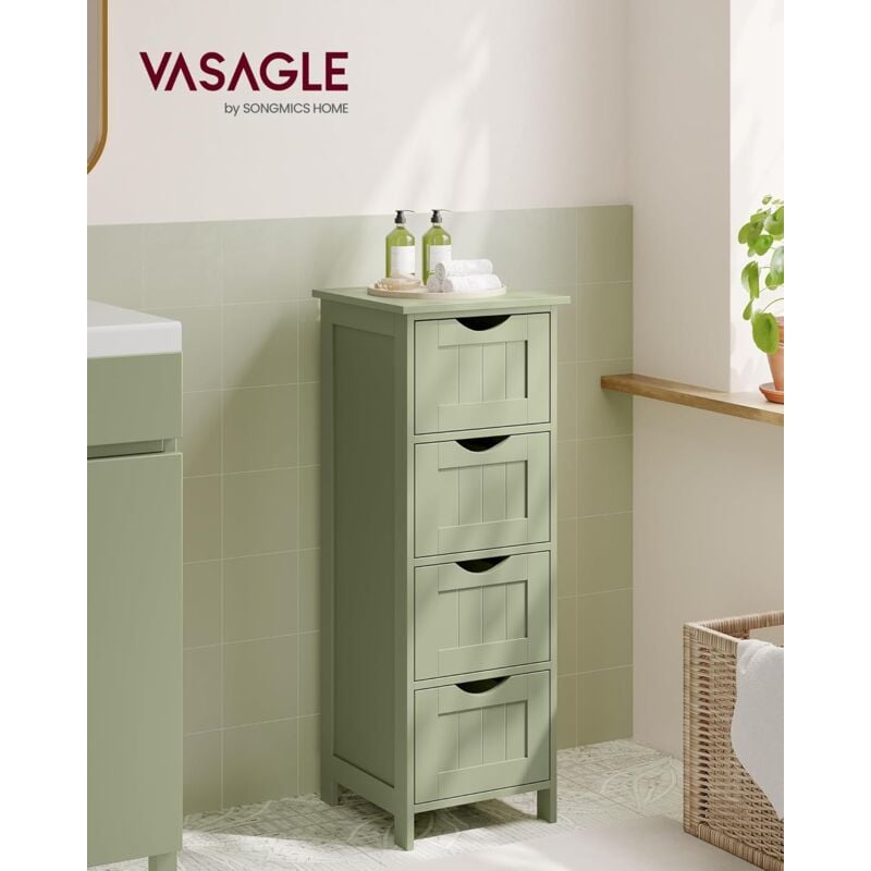 foto del prodotto vasagle mobile da bagno, cassettiera, armadio autoportante, con 4 cassetti, 30 x 30 x 82 cm, per bagno, soggiorno, sala da pranzo, cucina, stile