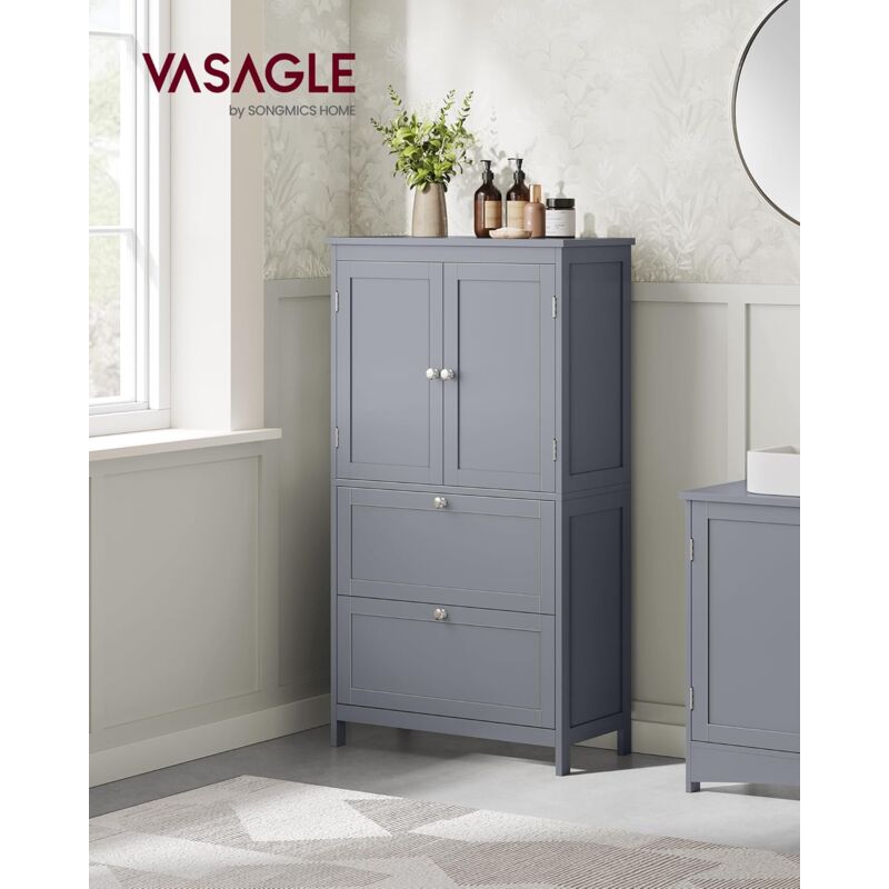foto del prodotto vasagle mobile da bagno, mobiletto da bagno, credenza da cucina, armadietto con 2 cassetti e 2 ante, ripiano regolabile, 30 x 60 x 110 cm, grigio