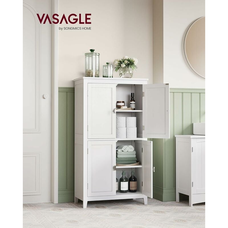 foto del prodotto vasagle mobile da bagno, mobiletto da bagno, credenza da cucina, armadietto con 4 ante, ripiani regolabili, 30 x 60 x 110 cm, bianco