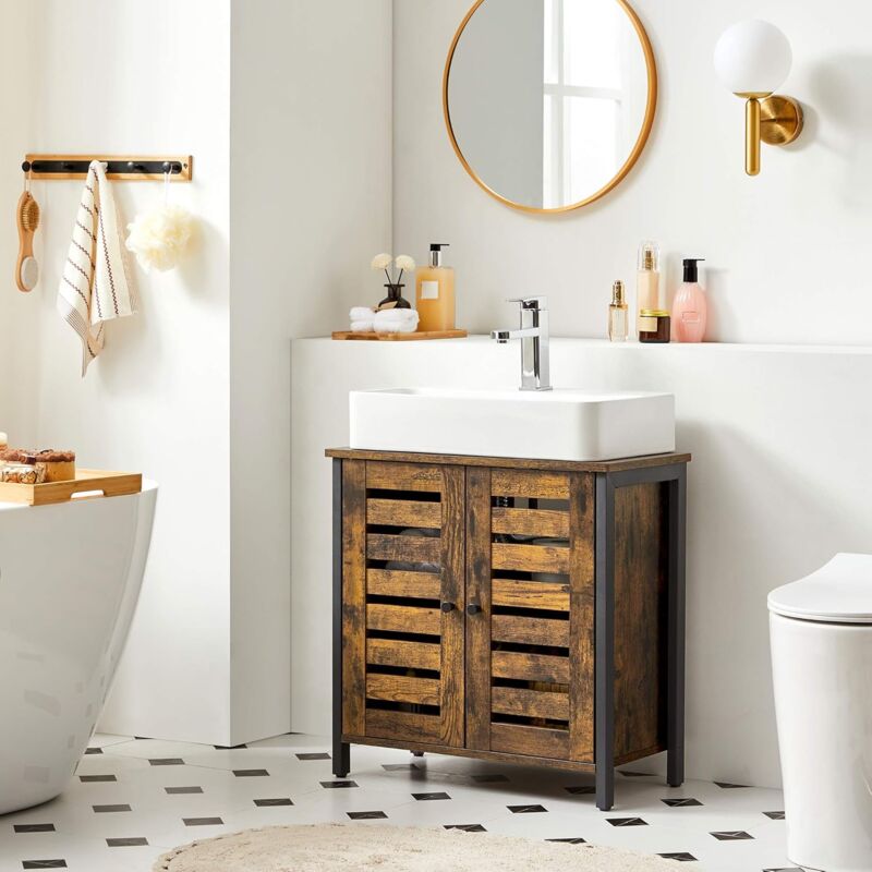 foto del prodotto vasagle mobile sottolavabo, mobiletto da bagno, armadietto portaoggetti, 60 x 30 x 60 cm, struttura in acciaio, ante a persiana, ripiano