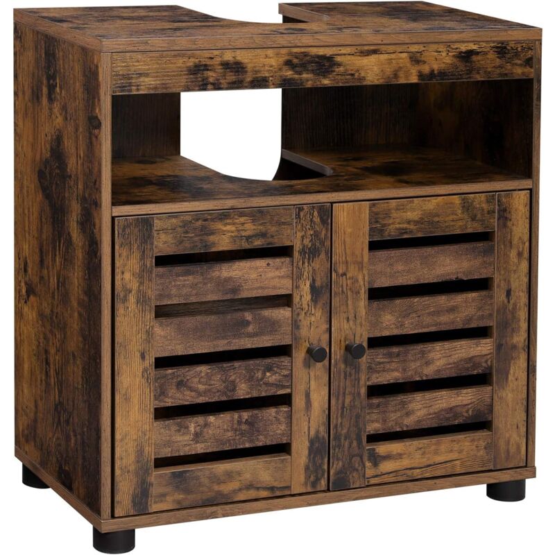 foto del prodotto vasagle mobile sottolavabo, mobiletto da bagno, armadietto portaoggetti, 60 x 30 x 63 cm, con doppia anta a persiana, ripiano regolabile, marrone