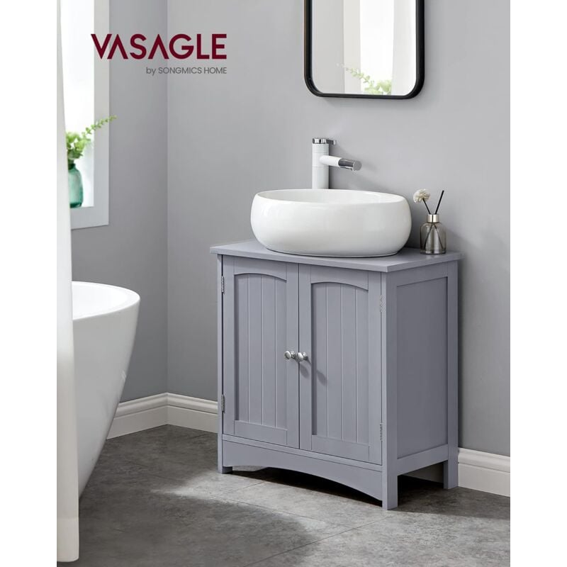 foto del prodotto vasagle mobile sottolavabo per bagno, mobiletto da bagno, mobile sottolavandino con 2 ante, ripiano regolabile, capiente, stile country, 30 x 60 x