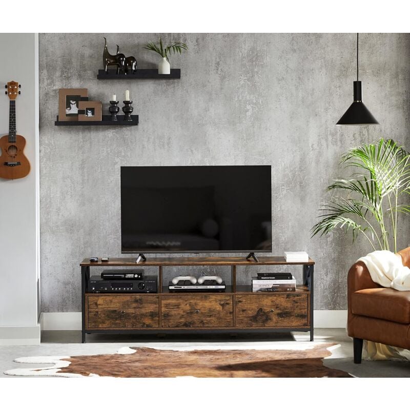 foto del prodotto vasagle mobile tv per televisore fino a 65 pollici, console tv con 3 cassetti e ripiani portaoggetti, 147 x 40 x 50 cm, fattoria industriale,