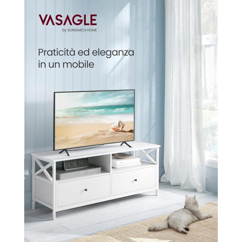foto del prodotto vasagle mobile tv, tavolino porta tv fino a 55 pollici, lungo 120 cm, 2 cassetti 2 ripiani aperti, 40 x 120 x 50 cm, soggiorno, camera da letto,