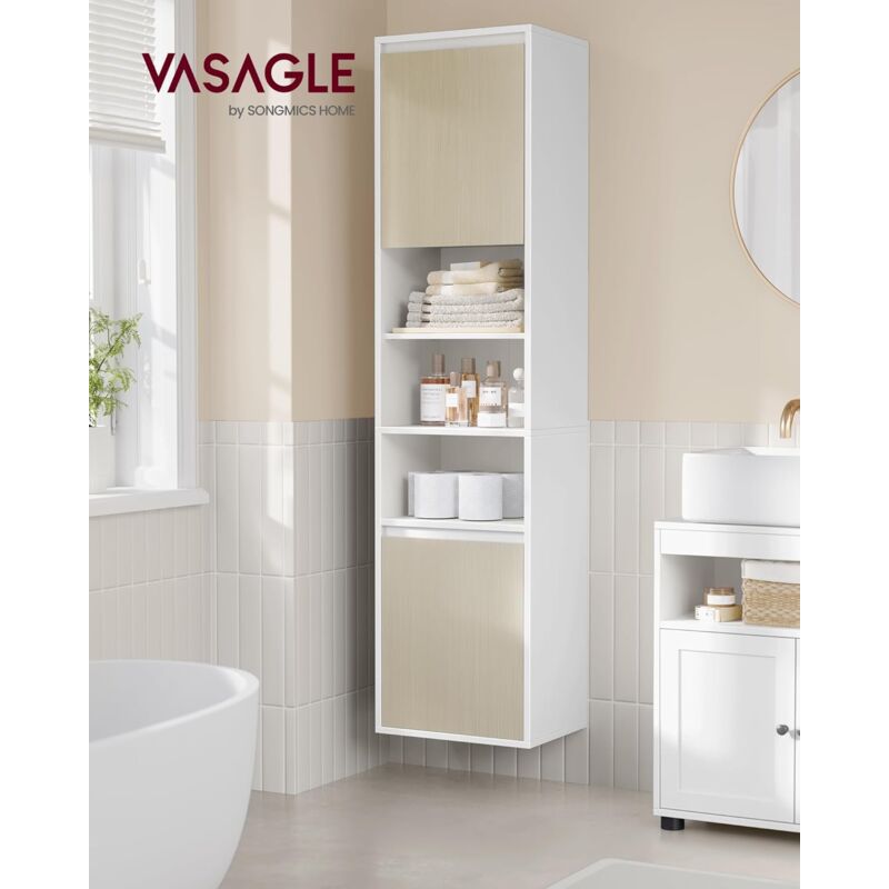 foto del prodotto vasagle mobiletto da bagno, mobile alto bagno da parete, ante con direzione di apertura regolabile, 7 scomparti, 3 ripiani regolabili, 30 x 40 x