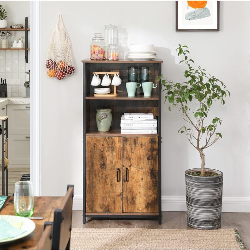 foto del prodotto vasagle mobiletto multiuso, armadietto, libreria, credenza, 2 ripiani aperti e scomparto con ripiano interno regolabile, telaio in acciaio, per
