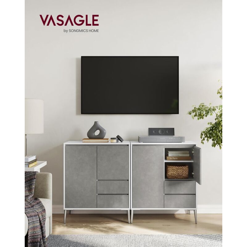 foto del prodotto vasagle mobiletto salotto, credenza, 2 scomparti con ante e ripiani regolabili in altezza, 2 cassetti, moderno, 40 x 70 x 85 cm, per soggiorno