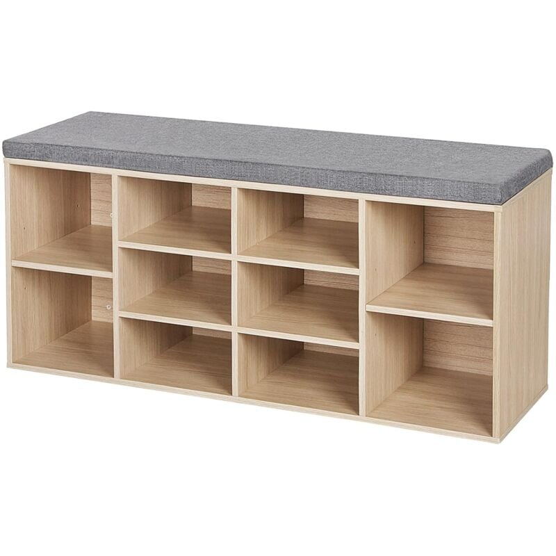 foto del prodotto vasagle panca scarpiera, scaffale portascarpe a 10 scomparti, organizzatore portaoggetti, con sedile imbottito, per ingresso, 104 x 30 x 48 cm,