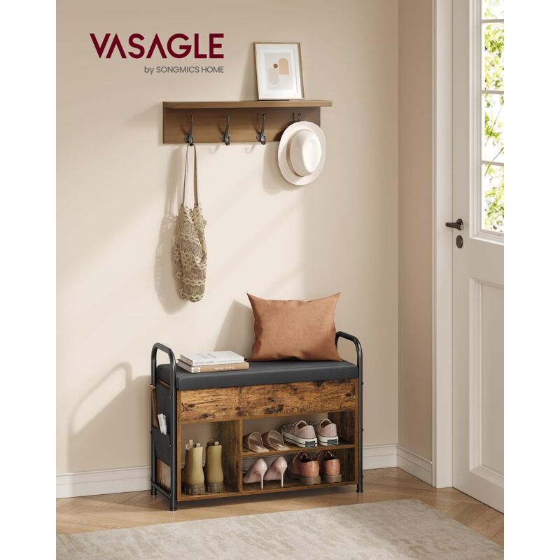 foto del prodotto vasagle panca scarpiera, scaffale portascarpe, mobili da ingresso, scomparto portaoggetti sotto coperchio, tasche di pu, comode maniglie, per