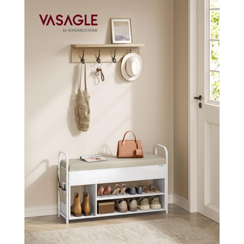 foto del prodotto vasagle panca scarpiera, scaffale portascarpe, mobili da ingresso, scomparto portaoggetti sotto coperchio, tasche di pu, comode maniglie, per