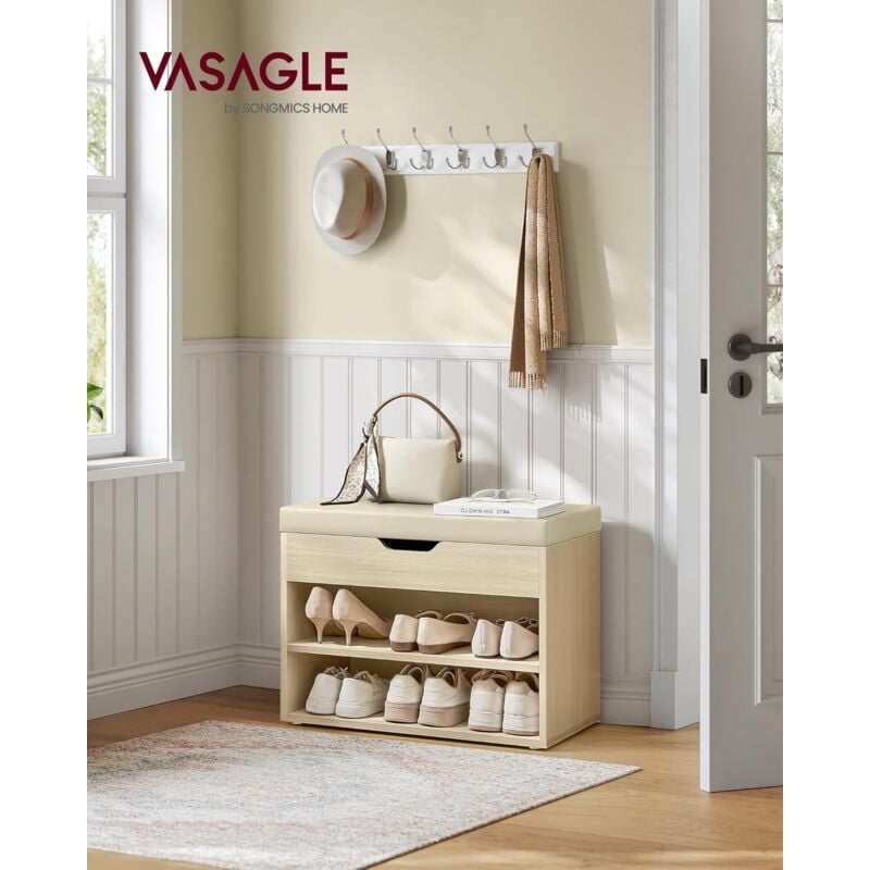 foto del prodotto vasagle panca scarpiera, scarpiera ingresso con sedile imbottito, 3 scomparti, 30 x 60 x 44 cm, per corridoio camera da letto soggiorno, beige