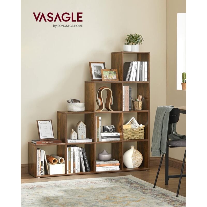 foto del prodotto vasagle scaffale a scala autoportante, mobile portaoggetti con 10 cubi, libreria a 10 scomparti aperti, armadio di legno, in studio, soggiorno,