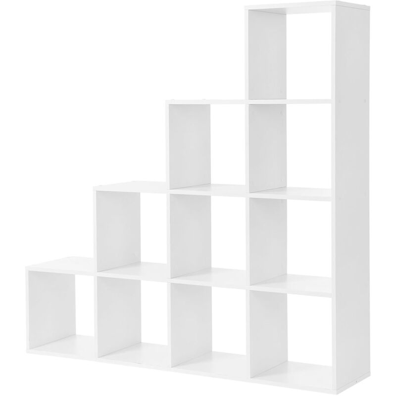 foto del prodotto vasagle scaffale a scala, mobile portaoggetti con 10 cubi, armadio di legno, scaffale autoportante per studio, soggiorno, camera da letto, bianco,