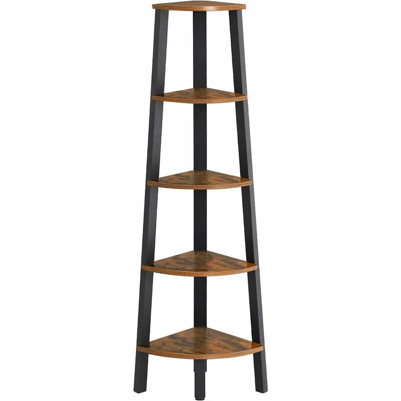 foto del prodotto vasagle scaffale ad angolo vintage, libreria a 5 livelli, mobile a ripiani, con struttura di metallo, per soggiorno, ufficio, cucina, vintage, nero