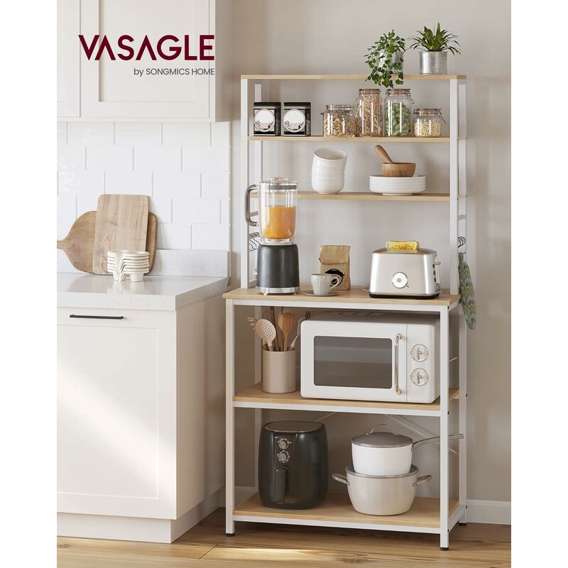 foto del prodotto vasagle scaffale da cucina, bar, scaffale da panetteria, portaoggetti a 6 ripiani con 6 ganci, per microonde, struttura in acciaio, industriale, 40