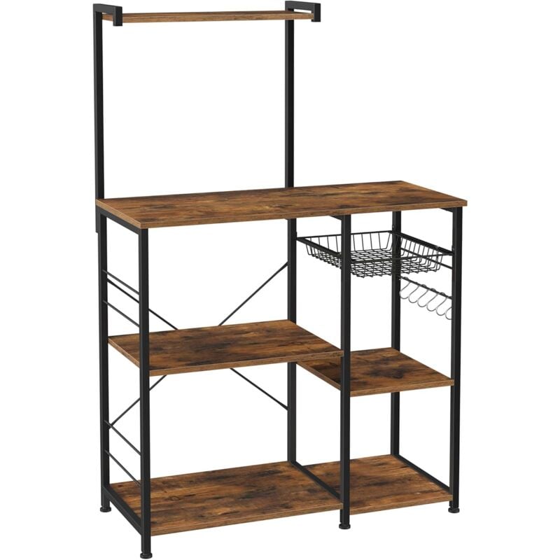 foto del prodotto vasagle scaffale da cucina, supporto per forno a microonde con ripiani, cesti in filo metallico, 6 ganci a s, organizzatore per spezie, pentole e