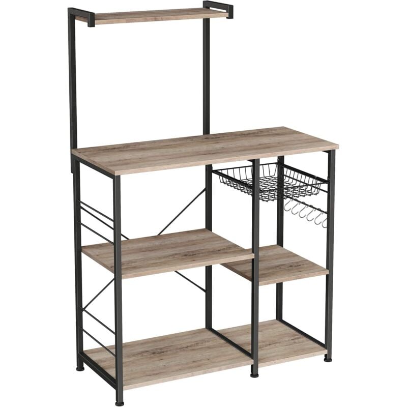 foto del prodotto vasagle scaffale da cucina, supporto per forno a microonde con ripiani, cesti in filo metallico, 6 ganci a s, organizzatore per spezie, pentole e