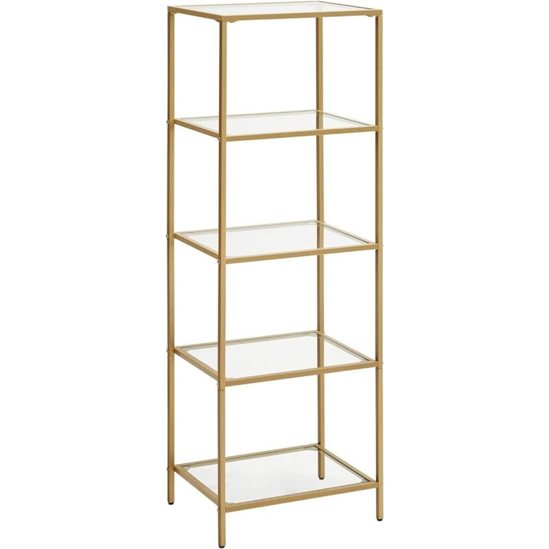 foto del prodotto vasagle scaffale portaoggetti a 5 ripiani, libreria, organizzatore stretto in vetro per camera da letto, bagno, studio, vetro temperato, struttura
