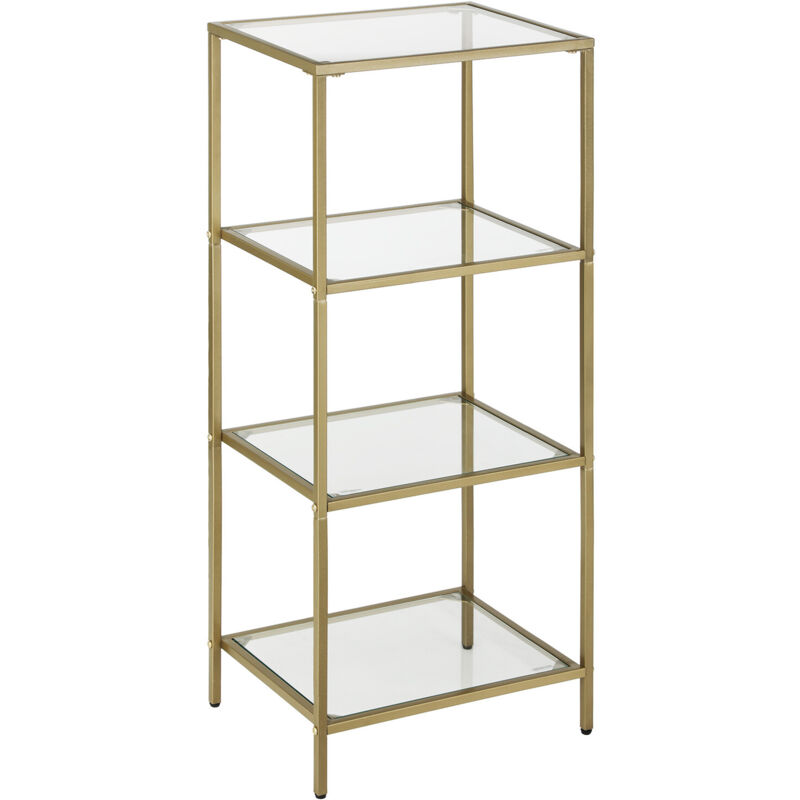 foto del prodotto vasagle scaffale portaoggetti da bagno, scaffalatura in vetro temperato, libreria a 4 ripiani, stabile, montaggio facile, per soggiorno camera da