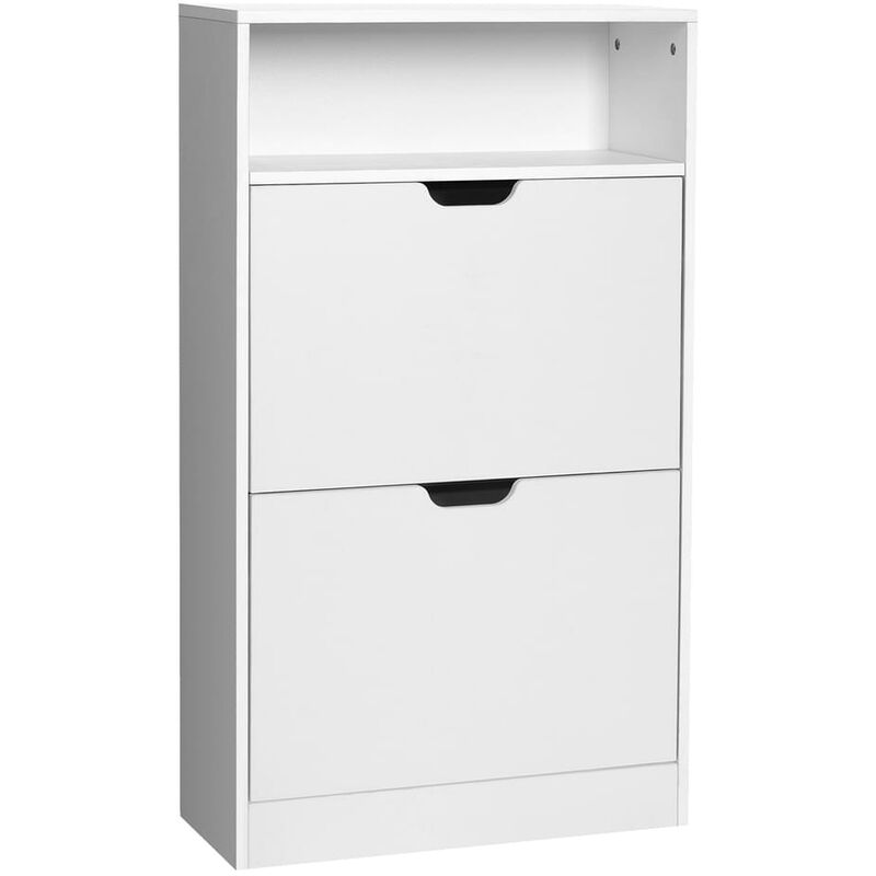 foto del prodotto vasagle scarpiera con 2 scomparti a ribalta, portascarpe con ripiano aggiuntivo, pannello melaminico facile da pulire, 60 x 24 x 102 cm, bianco da