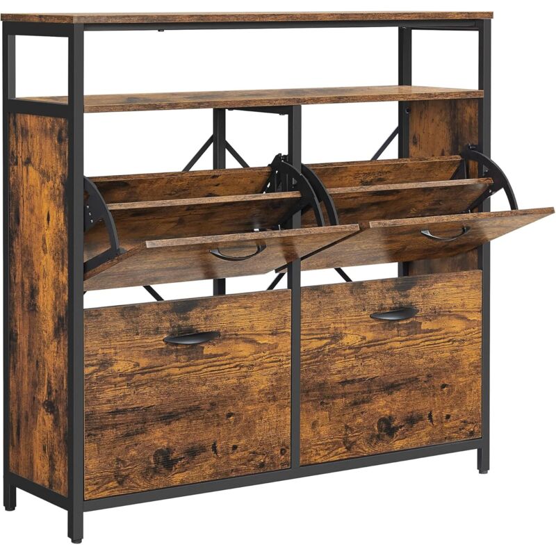 foto del prodotto vasagle scarpiera con 4 scomparti a ribalta, scarpiera da ingresso con ripiano aperto, divisori interni, per 12 20 paia, 98,3 x 30 x 95 cm, marrone