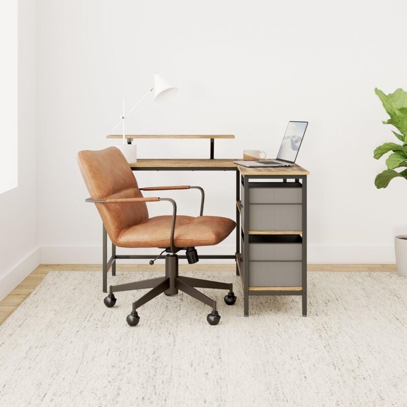 foto del prodotto vasagle scrivania a l con 2 ampi cesti, scrivania per computer con supporto per monitor, scrivania angolare, tavolo da gaming con ripiani