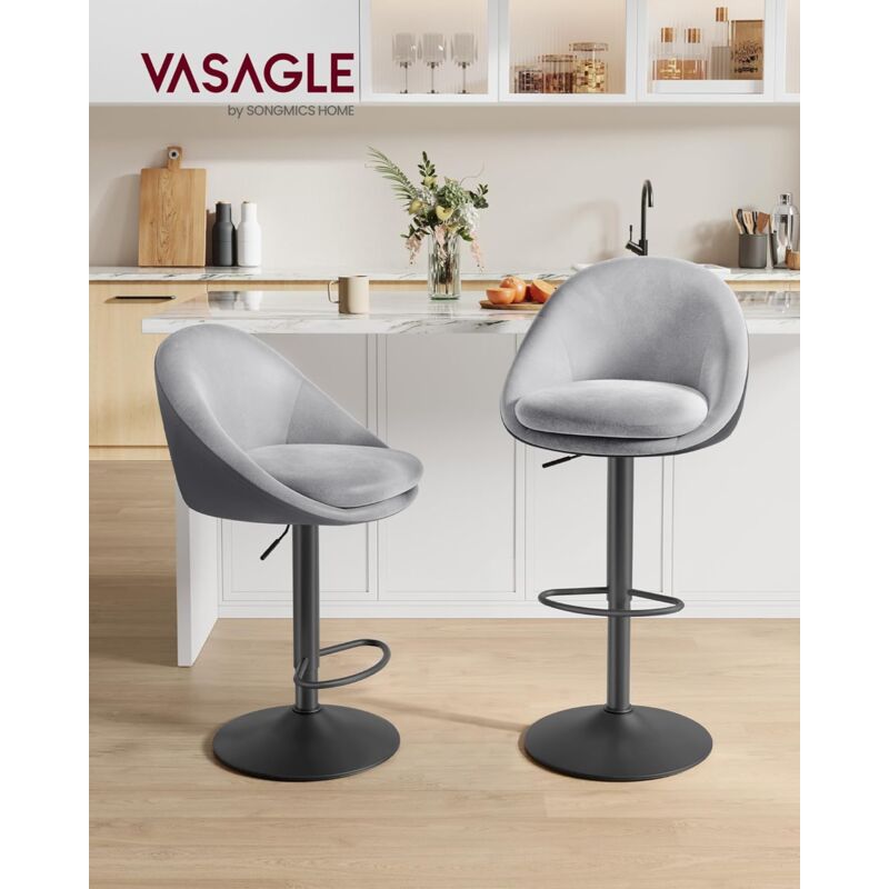 foto del prodotto vasagle sedie da bar, set di 2 sgabelli da bar, regolabile in altezza, girevole a 360 , sedia da cucina, con schienale, poggiapiedi, in acciaio, per