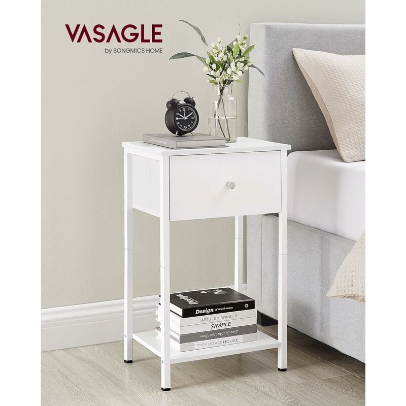 foto del prodotto vasagle set di 2 comodini, tavolini con cassetto di tessuto, alto 61 cm con ripiano portaoggetti, per soggiorno, camera da letto, bianco