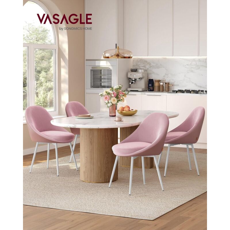 foto del prodotto vasagle set di 2 sedie da pranzo, sedie cucina, portata fino a 120 kg, cuscino imbottito spesso 5,5 cm, gambe svasate, per ufficio, soggiorno, rosa