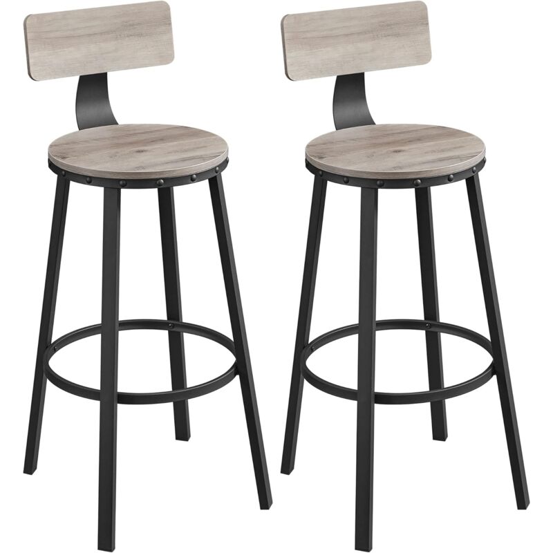 foto del prodotto vasagle set di 2 sgabelli alti, sgabelli da bar con schienale, sgabelli cucina, struttura in acciaio, montaggio facile, sedile alta 73 cm, stile