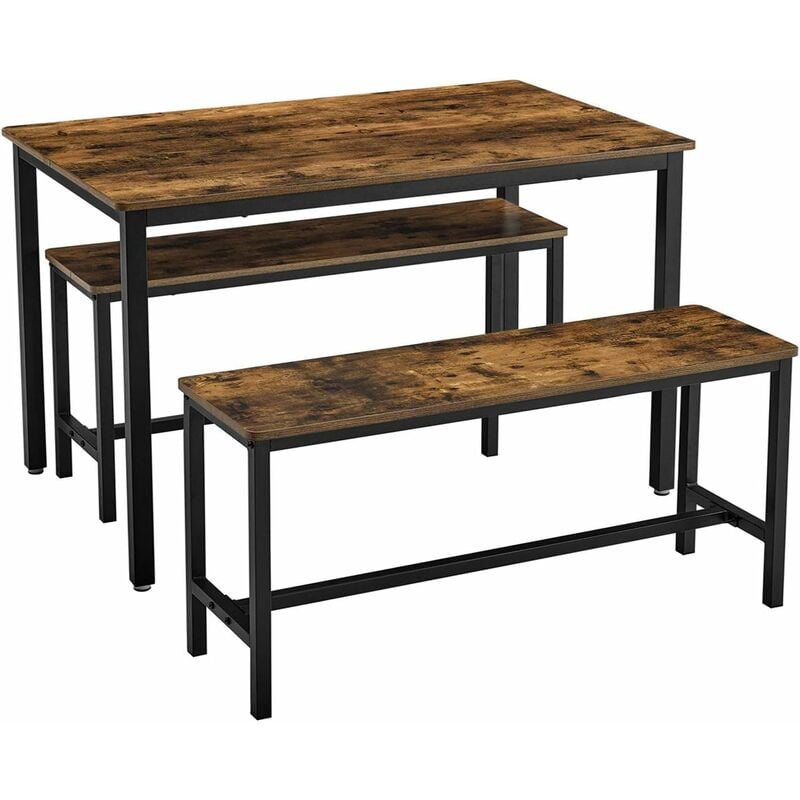 foto del prodotto vasagle set di tavolo da pranzo e panche, tavolo per cucina di 110 x 70 x 75 cm con 2 sgabelli di 97 x 30 x 50 cm, strutture in acciaio, per sala