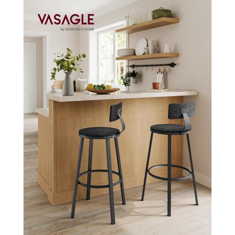 foto del prodotto vasagle sgabello da bar, set di 2 sgabelli da bar, sedie da cucina con struttura in metallo, altezza seduta 73 cm, facile installazione, design