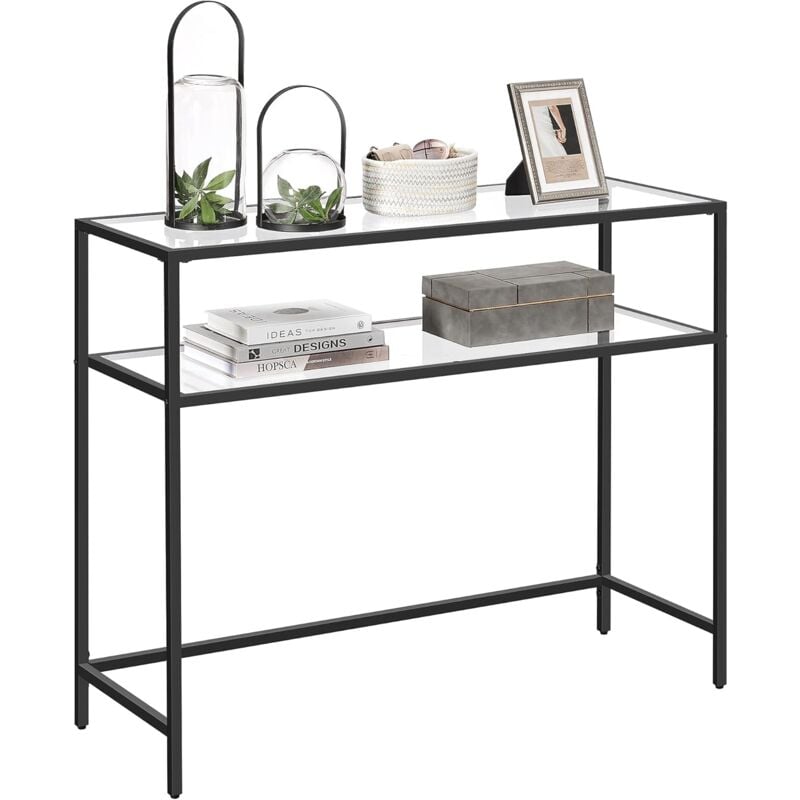 foto del prodotto vasagle table console, table d entr e, bout de canap , dessus de table en verre tremp , cadre m tallique, 2 niveaux, pieds r glables, pour salon,