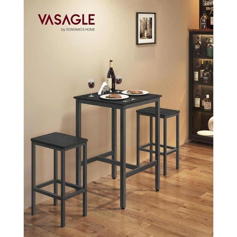 foto del prodotto vasagle tavolino da bar, tavolino alto quadrato per colazione, struttura in acciaio, 60 x 60 x 92 cm, montaggio facile, per cucina soggiorno, stile
