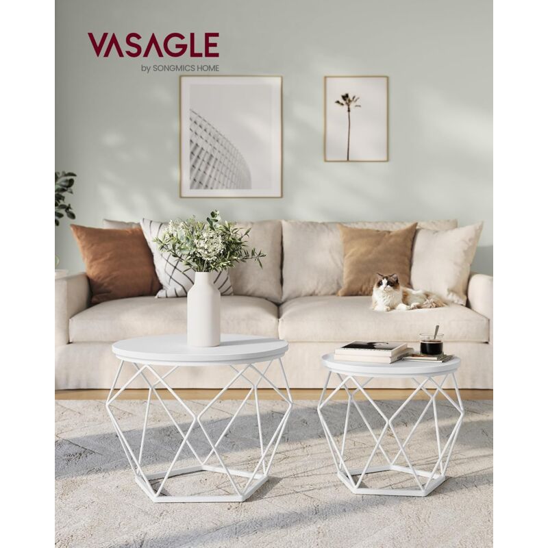 foto del prodotto vasagle tavolino da caff rotondo, set di 2 tavolini ad incastro, stile moderno, piano rimovibile, struttura in acciaio, adatto per soggiorno,