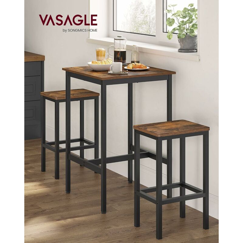 foto del prodotto vasagle tavolo bar con 2 sgabelli, cucina piccolo 60 x 60 x 90 cm, ogni sedia di 30 x 40 x 65 cm, sala da pranzo, industriale, marrone vintage e