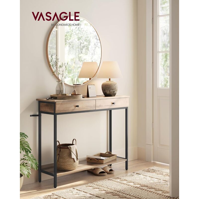 foto del prodotto vasagle tavolo consolle, tavolo da ingresso, con 2 cassetti, struttura in metallo, per corridoio, camera da letto, soggiorno, stile industriale,