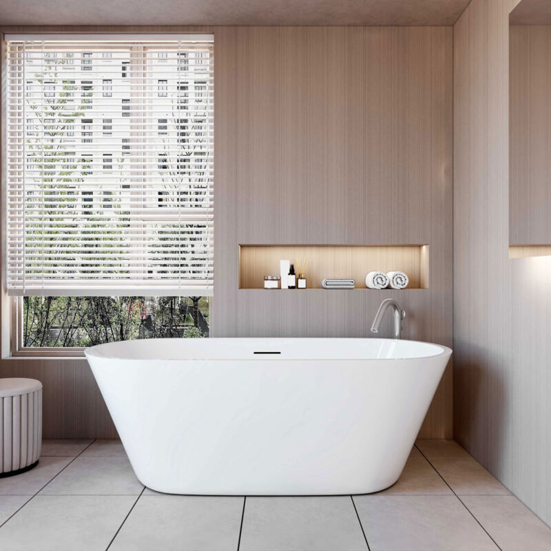 foto del prodotto vasca da bagno a isola freestanding in acrilico da 170x80x58 cm, colore bianco, forma ovale