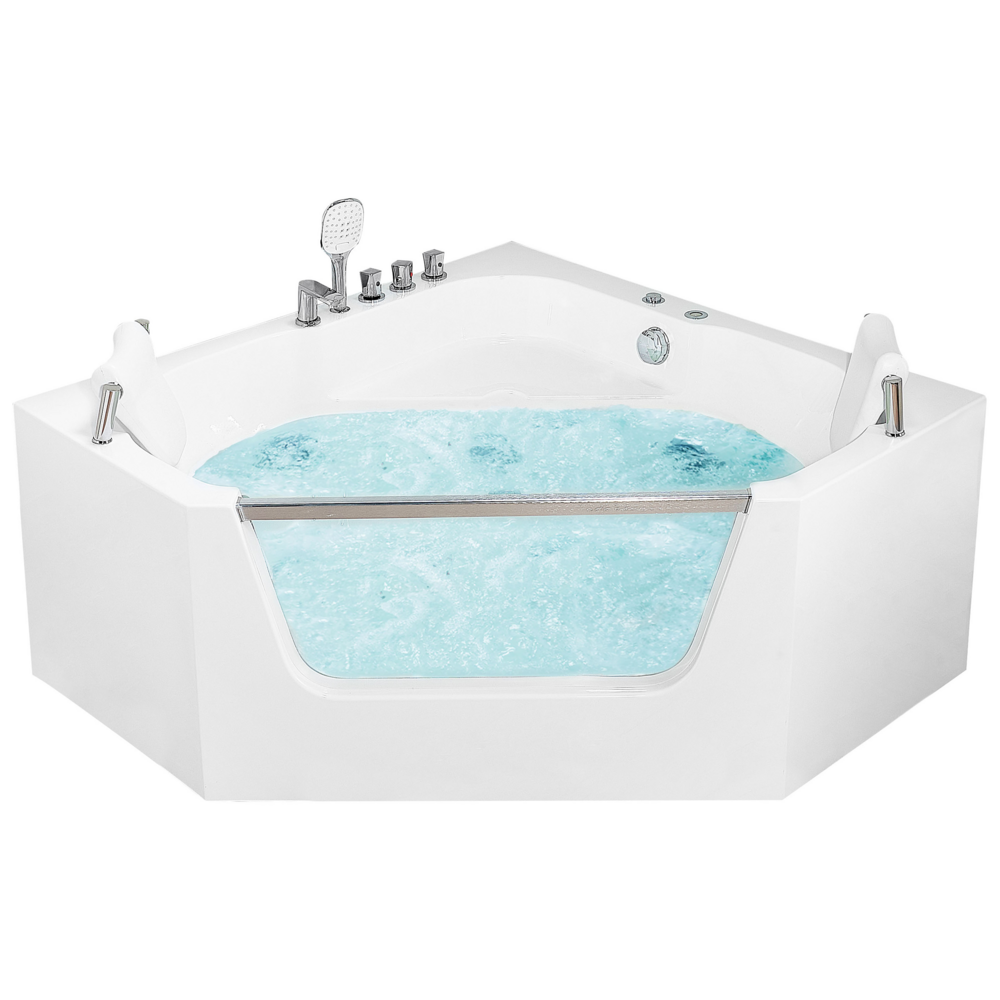 foto del prodotto vasca da bagno angolare in acrilico con funzione idromassaggio 1500 x 1500 mm con poggiatesta design classico