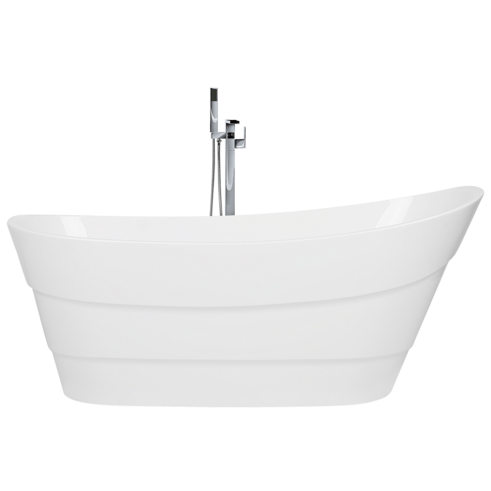 foto del prodotto vasca da bagno bianca in acrilico ovale con troppopieno sistema freestanding moderna