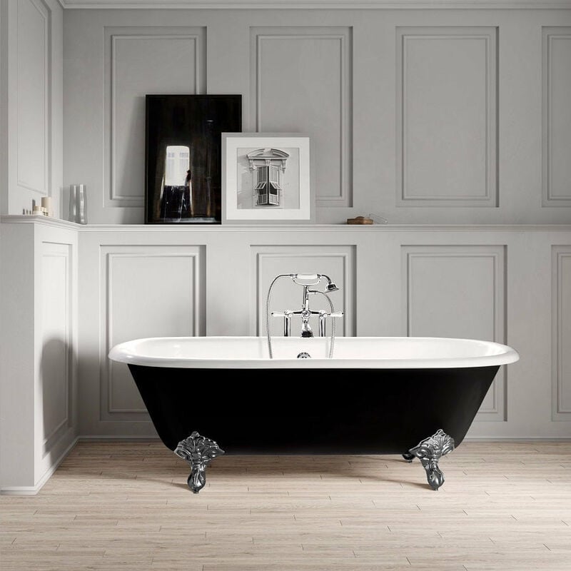 foto del prodotto vasca da bagno freestanding in ghisa stile classico con piedini plymouth nera 170 cm piedini cromati