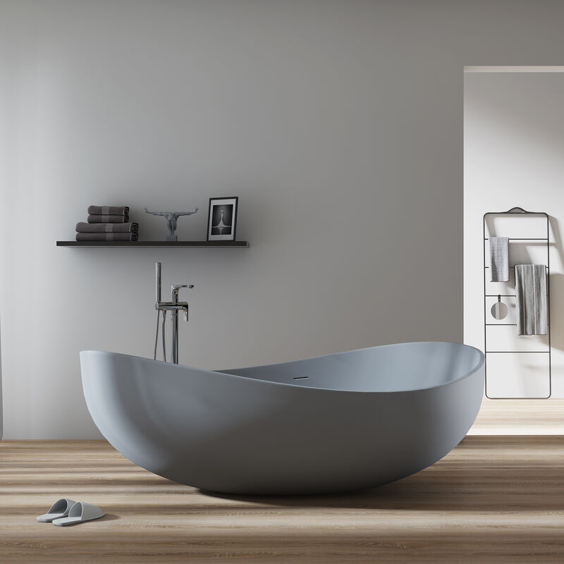 foto del prodotto vasca da bagno freestanding in solid stone, wave stone grigio opaco 180x110cm con coperchio supplementare grigio