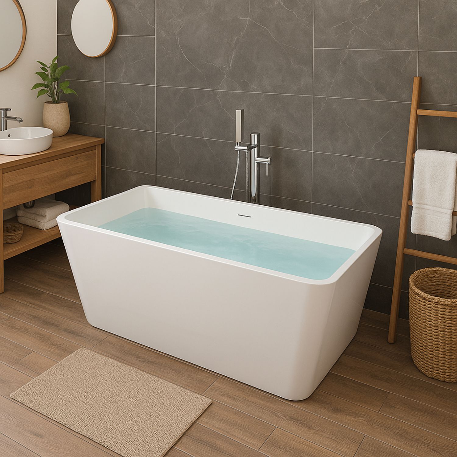foto del prodotto vasca da bagno freestanding rettangolare acrilico bianco lucido 3 misure misure 160x80x58 cm, confezione 1