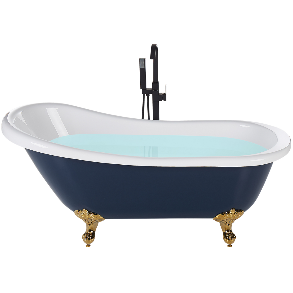 foto del prodotto vasca da bagno in acrilico sanitario blu e dorato 150 x 77 cm vasca autoportante con piedini design retr tradizionale