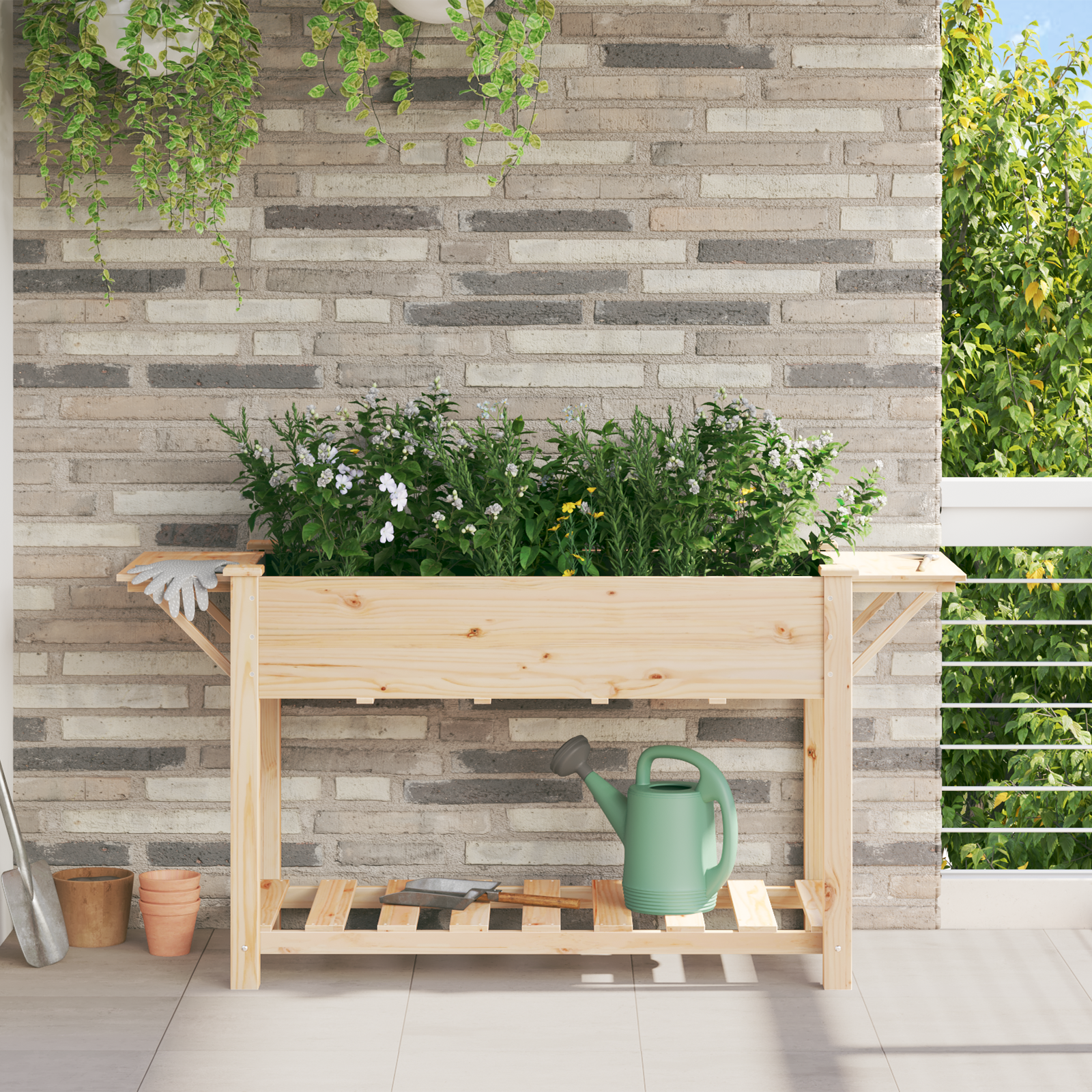 foto del prodotto vasca da giardino con ripiani 155x59x76 cm in legno massello di abete