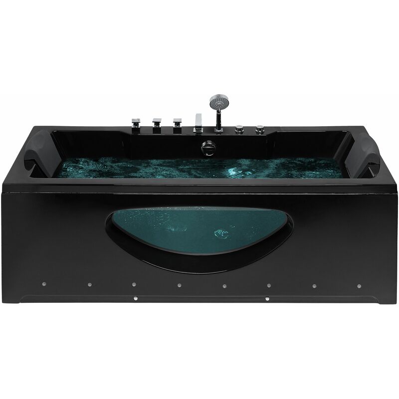 foto del prodotto vasca idromassaggio nero sanitario vetro acrilico frontale trasparente luci led poggiatesta massaggio getti d 39 acqua rettangolare 170 x 80 cm
