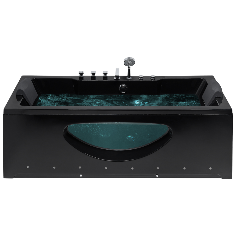 foto del prodotto vasca idromassaggio nero sanitario vetro acrilico frontale trasparente luci led poggiatesta massaggio getti d 39 acqua rettangolare 180 x 80 cm