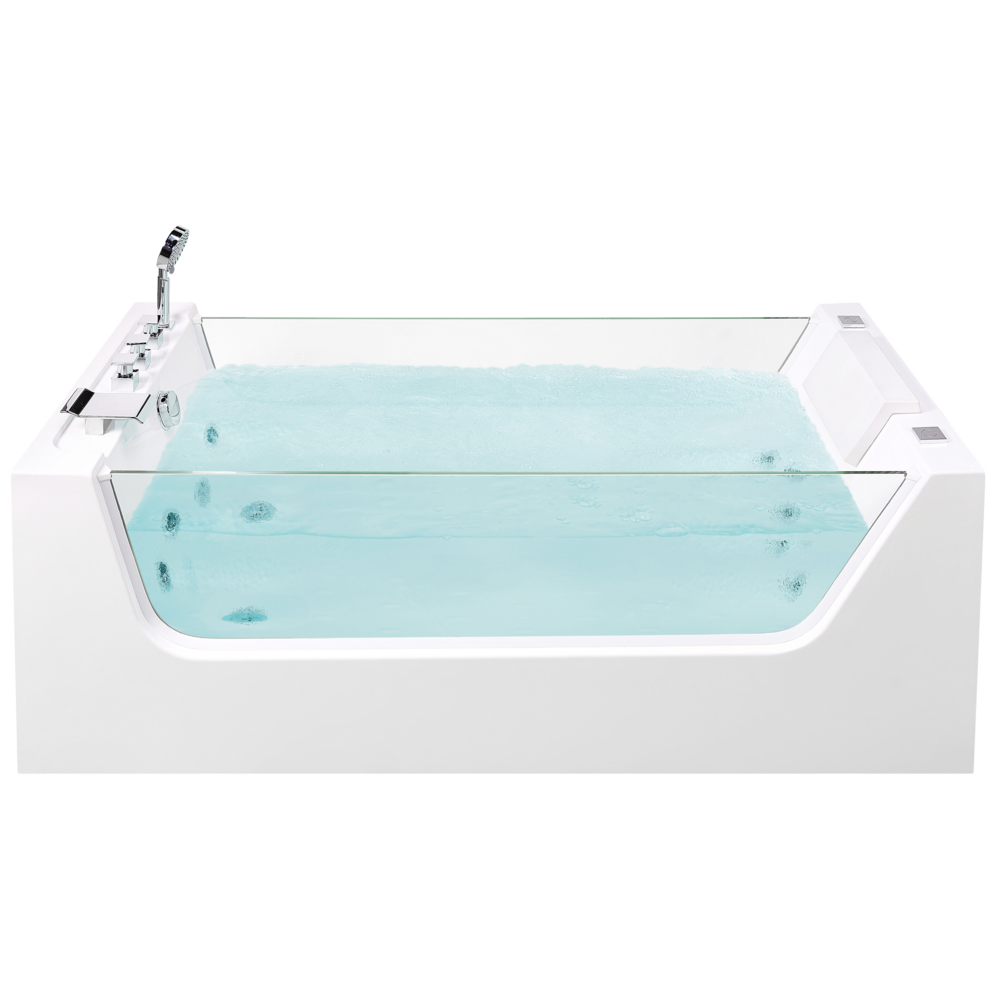 foto del prodotto vasca idromassaggio vasca da bagno freestanding in acrilico bianco con pannelli in vetro 170 x 80 cm