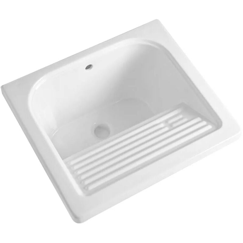 foto del prodotto vasca lavatoio 60x50 cm in ceramica lucida con strofinatoio integrato